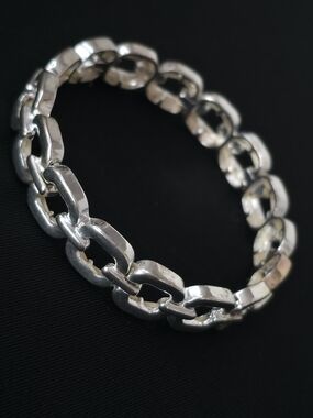 Chunky Silver Chain Link Stretch Elastic Statement Bracelet Excellent